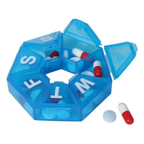 EZY DOSE Weekly (7-Day) Pill Case, Medicine Planner, Vitamin Organiser Box, Travel Pill Planner, Portable Storage, 7-Sided, Colour May Vary, BPA Free