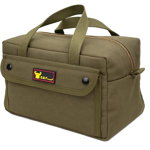G & F PRODUCTS Waxed Canvas Military Duffle Bag, Water-Resistant, Adjustable Strap, Double Zipper, Heavy-Duty, Fully Lined, Tool Organizer, Durable Canvas Utility Bag for Contractors & Homeowners