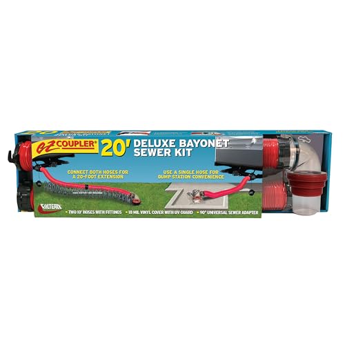 Valterra EZ Coupler 20-Foot RV Sewer Hose Kit for RV Camper, Includes 2 Attachable 10-Foot Hoses with Rotating Fittings and 90 Degree Clearview Sewer Adapter