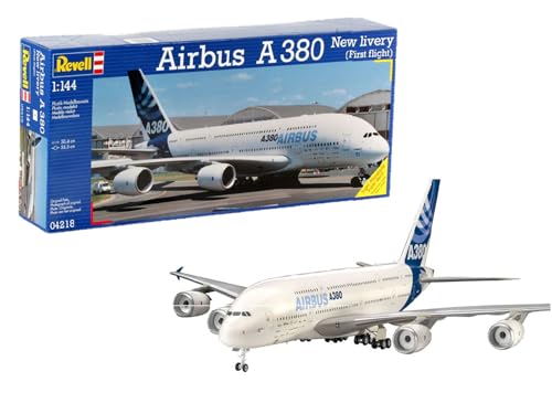 🔥 STARKER PREIS (-43%) Revell 04218 Modellbausatz Flugzeug 1:144 - Airbus A380 Design New Livery First Flight im Maßstab 1:144, Level 5, originalgetreue Nachbildung mit vielen Details, Zivilflugzeug, Passagierflugzeug