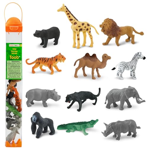 Safari Ltd. Wild TOOB - 12 Mini Figurines: Giraffe, Bear, Tiger, Camel, Lion, Crocodile, Gorilla, Hippo, Rhino, Zebra, Panther, Elephant - Educational Toy Figures For Boys, Girls & Kids Ages 3+