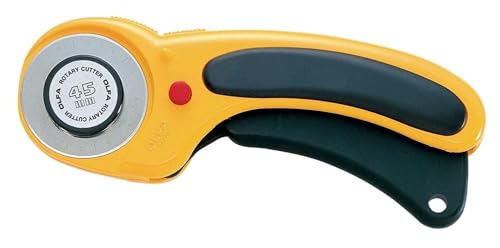 OLFA 45mm Ergonomic Rotary Cutter (RTY-2/DX) - Rotary Fabric Cutter w/Blade Cover & Squeeze Trigger for Quilting, Sewing, Crafts, Replacement Blade: OLFA RB45-1H