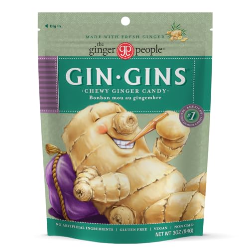 GIN GINS Original Ginger Chews – Natural Fresh Ginger Candy by The Ginger People – Individually Wrapped Healthy Candy – Original Flavor – 3oz Bag (Pack of 1)