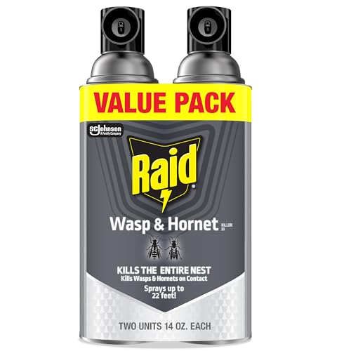 Raid Wasp & Hornet Killer Spray, Bug Killer Kills the Entire Nest, Kills Paper Wasps, Yellow Jackets, Mud Daubers and more, 14 Oz, 2 Count
