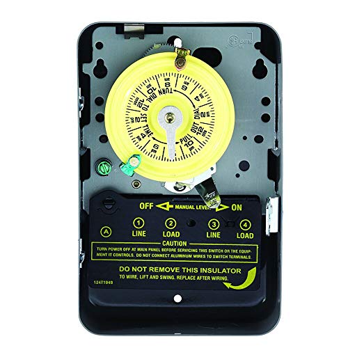 Intermatic T104 24-Hour Mechanical Timer Switch - 208–277 VAC, DPST, Indoor Metal Enclosure, Heavy-Duty, Manual Override, 40 Amp - Ideal for Lights, Pumps, Fans, and HVAC Systems