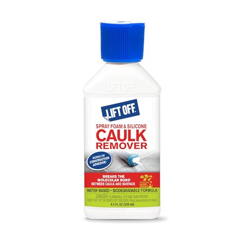 Motsenbocker’s Lift Off 41145 4.5-Ounce Spray Foam and Silicone Caulk Remover Safe on Showers, Baseboards, Stainless Steel, Ceramic, and More Water-Based and Biodegradable, Clear