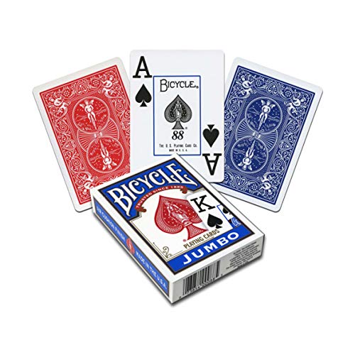 Bicycle Jumbo Index Playing Cards , 2 Pack Large Print Poker Size Deck of Cards for Easy Reading, Family Card Games, and Casino Play