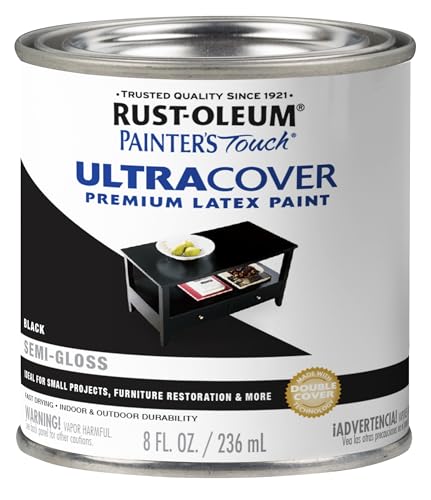 Rust-Oleum 1974730 Painter's Touch Enamel Latex Paint, Half Pint, Semi-Gloss Black 8 Fl Oz (Pack of 1)