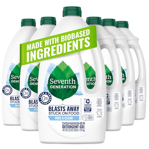 Seventh Generation Dishwasher Detergent Gel for Sparkling Dishes Free & Clear Fragrance Free 42 oz, Pack of 6