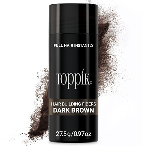 Toppik Hair Building Fibers, Dark Brown, 27.5g Fill In Fine or Thinning Hair, Instantly Thicker, Fuller Looking, 9 Shades for Men & Women, Keratin Protein Formula
