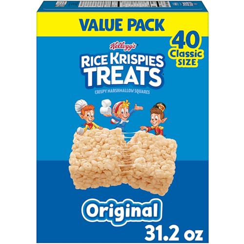 Rice Krispies Treats Crispy Marshmallow Squares, Kids Snacks, Snack Bars, Original, 31.2oz Box (40 Bars)