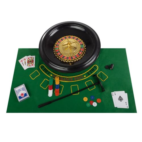 Roulette Wheel Set – 16-Inch Gambling Wheel with Reversible Roulette and Black Jack Table Cotton, Chips, 2 Decks of Cards, and More by Trademark Poker