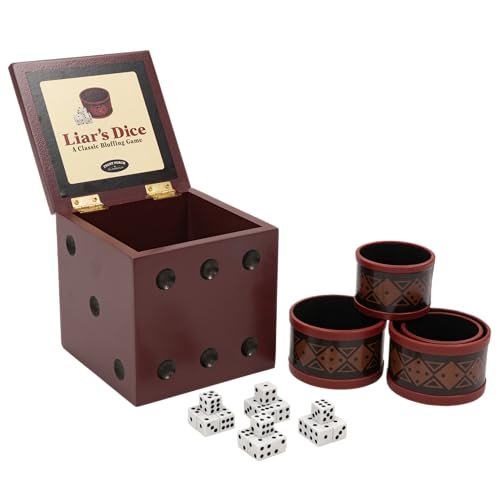 Front Porch Classics, Liar's Dice Game Set - The Classic Bluffing Game for 2 to 4 Players - Includes 4 Shaker Cups, 30 Dice, Dice Storage Bag and Wood Storage Case and easy Travel.
