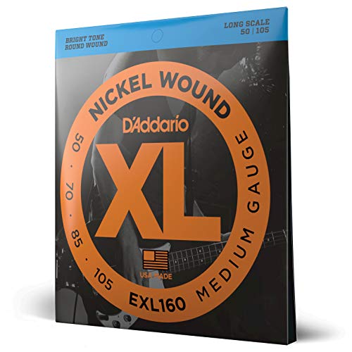 D'Addario EXL160 Electric Bass Guitar Strings XL Nickel Medium 50-105