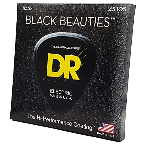 DR Strings Black Beauties BKB-45 Coated Black Bass Guitar Strings – Medium Gauge, Medium Scale