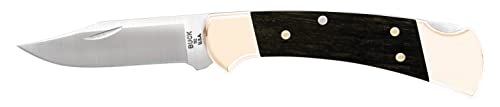 Buck Knives 112 Ranger Hunting Knife, 3" Blade, Lockback Design, Ebony Handle, Brass Bolsters, 420HC Stainless Steel Clip Point Blade, Sheath Included, Folding Knife Made in the USA, 5.6 oz