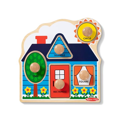 Melissa & Doug First Shapes Jumbo Knob Puzzle, Wooden Peg Puzzle for Toddlers, Educational Toy for Shape Recognition and Fine Motor Skills, Ages 1+