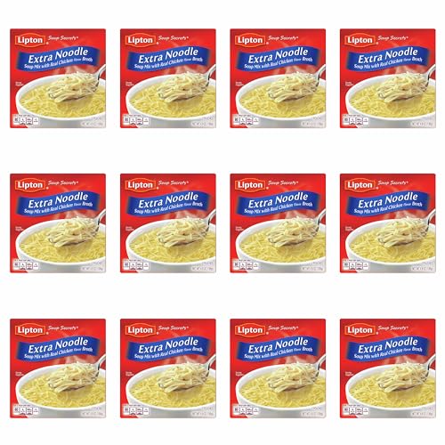 SOUP SECRETS Lipton Instant Soup Mix For a Warm Bowl of Soup Extra Noodle Soup Made With Real Chicken Broth Flavor 4.9 oz 2 ct, Pack of 12