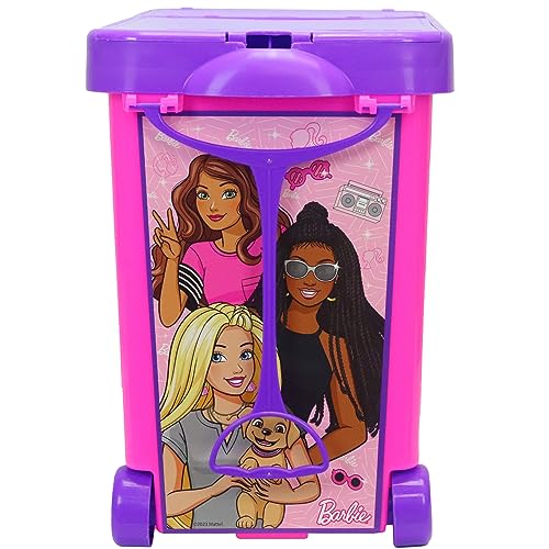 Barbie Store It All! Rolling Storage Bin – Extra-Large Organizer Case with Wheels & Handle for Barbie Dolls, Clothes, Accessories & Playsets – Pink Portable Travel Toy Box