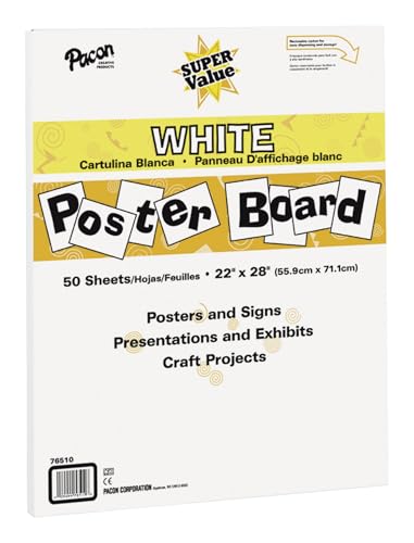 Pacon Super Value Poster Board, 22"X28", White, 50 Sheets