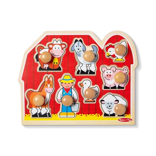Melissa & Doug Farm Animals Jumbo Knob Puzzle, Wooden Peg Puzzle for Toddlers, Educational Toy for Shape Recognition and Fine Motor Skills, Ages 1+