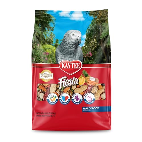 Kaytee Fiesta Parrot Food, Nutritious and Fun Blend, Supports Skin, Feather, Digestion, Brain and Heart Health, 4.5 pounds