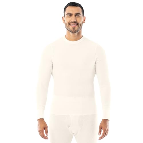Indera Men's Traditional Waffle Thermal Underwear Long Sleeve Shirt, Natural, Large