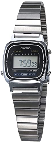 Casio LA-670WA-1 | Unisex Digital Watch | Silver | WR | 1/10 SEC Stopwatch | Countdown Timer | Daily Alarm | LED Display | Auto Calendar | Regular Timekeeping (HR, Min, SEC, PM, Date, Day) | 2 Year Battery