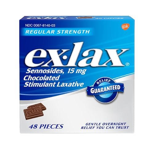 ex-lax Regular Strength Chocolated Stimulant Laxative Constipation Relief Pills for Occasional Constipation, Chocolate Laxatives - 48 Count