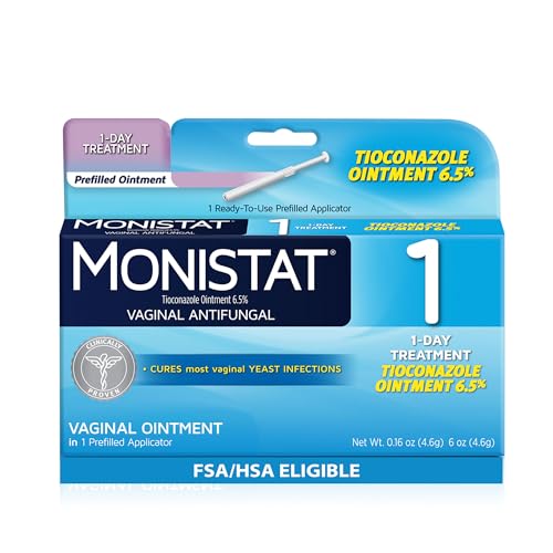 Monistat 1-Day Yeast Infection Treatment for Women, 1 Pre-Filled Tioconazole Cream Applicator, Fast-Acting Relief for Vaginal Itching
