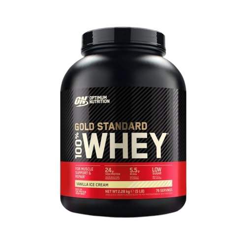 Optimum Nutrition Gold Standard 100% Whey Protein Powder, Vanilla Ice Cream, 5 Pound (Packaging May Vary)