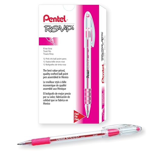 Pentel R.S.V.P. Ballpoint Pen, 0.7mm, Pink Ink, 12PK