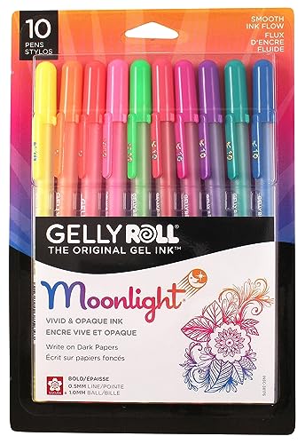 SAKURA Gelly Roll Moonlight 10 Gel Pens - Bold Point Ink Pen for Journaling, Art, or Drawing - for Art Gifts, DIY Projects - Assorted Bright Ink - Bold Line - 10 Pack
