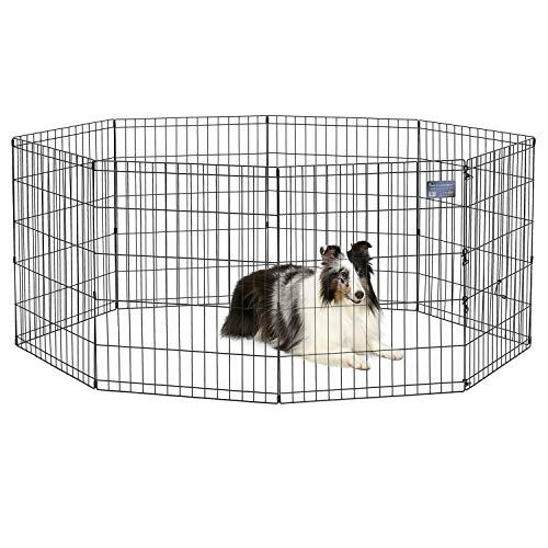MidWest Homes for Pets Folding Metal Puppy/Dog Exercise Pen, Indoor/Outdoor Playpen with No Door, Provides 16 Sq Feet of Play Space, 30-Inches Tall, Black E-Coated