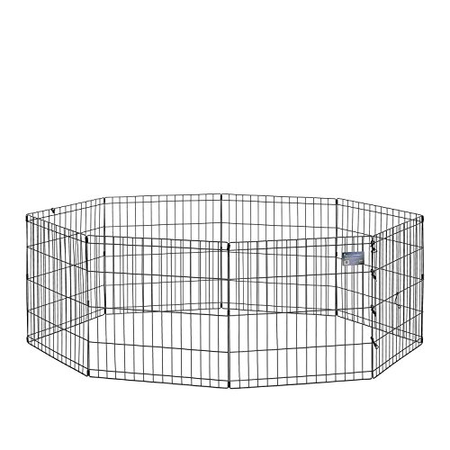 MidWest Homes for Pets Folding Metal Puppy/Dog Exercise Pen, Indoor/Outdoor Playpen with No Door, Provides 16 Sq Feet of Play Space, 24-Inches Tall, Black E-Coated