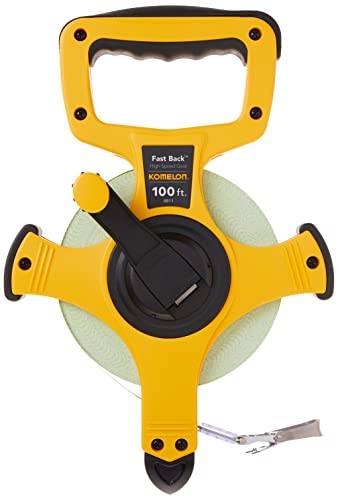 Komelon 8811 Quick Open Back Reel Long Tape Measure with Double Coated Nylon Fiberglass Sheet 100-Feet by 1/2-Inch