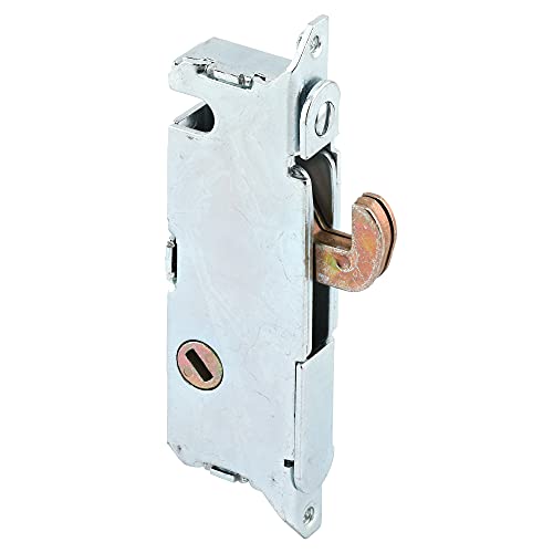 Prime-Line E 2014 Mortise Lock - Adjustable, Spring-Loaded Hook Latch Projection for Sliding Patio Doors Constructed of Wood, Aluminum and Vinyl, 3-11/16 In., 45º Keyway, Round Face (Single Pack)