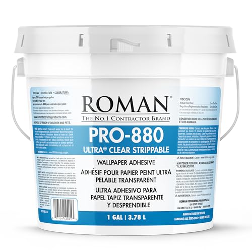 Roman PRO-880 Wallpaper Adhesive & Paste for Any Wallcovering - Ultra Clear Strippable, 1 Gallon(330 sq. ft)