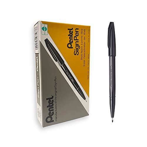 Pentel S520A Sign Pen Fine Point Color Marker, Bullet Tip, .7mm, Black Barrel/Ink, Dozen