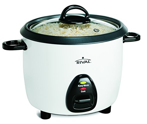 Rival 10-Cup Rice Cooker with Steamer Basket, White/Black (RC101, 10-cup cooked rice capacity)