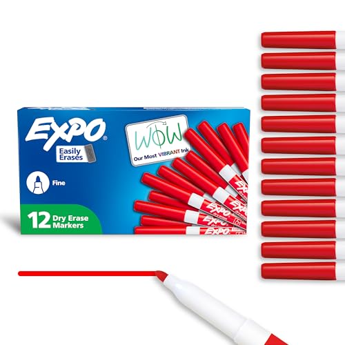 EXPO Dry Erase Markers, Low Odor Ink, Red, Fine Tip, 12 Count - Whiteboard, Calendar, Organization, Essential Supplies for Office, School, Classroom, Teachers