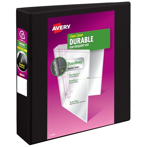 Avery Durable View 3 Ring Binder, 3 Inch Slant Rings, 1 Black Binder (17041)