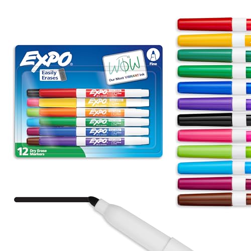 EXPO Low Odor Dry Erase Markers Fine Tip Assorted Colors 12 Count