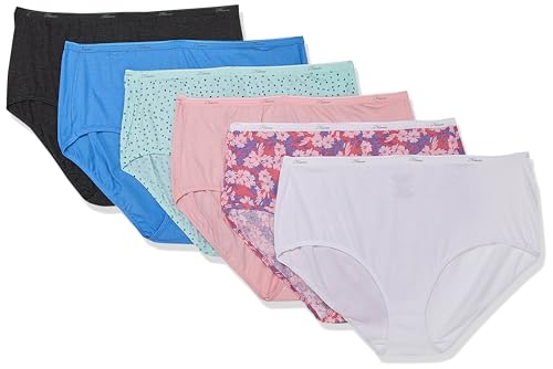 Hanes Womens High-waisted Panties, 6-pack, Moisture-wicking Cotton (Colors May Vary) Briefs-underwear, Solid/Print Mix, 9 US