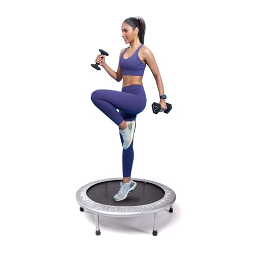 Stamina Folding Trampoline with Smart Workout App, Silver - Portable Fitness Rebounder for Home Gym, Cardio & Strength Training, Jumping Exercise Equipment