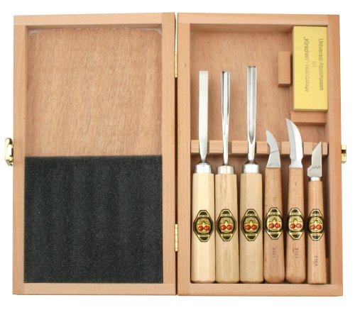 Kirschen 3437000 Carving Tool Set in Wooden Box, Beige/Silver, 7-Piece