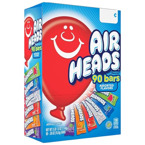 Airheads Candy Bars, Variety Bulk Box, Chewy Full Size Fruit Taffy, Back to School, Halloween, Non Melting, Concessions, Parties, 90 Individually Wrapped Full Size Bars (Packaging May Vary)