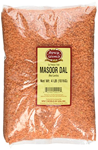 Masoor Dal 4 Pound Bag - Split Red Lentils Dry - All Natural, Pure, Vegan - Resealable Bag by Spicy World