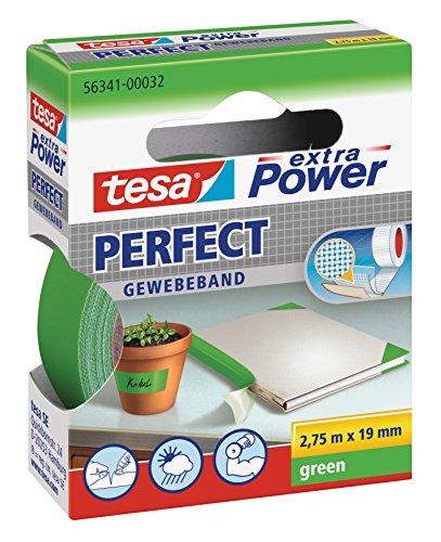 (-50%) tesa extra Power Perfect Gewebeband - Gewebeverstärktes Ductape zum Basteln, Reparieren, Befestigen, Verstärken und Beschriften - Grün - 2,75 m x 19 mm