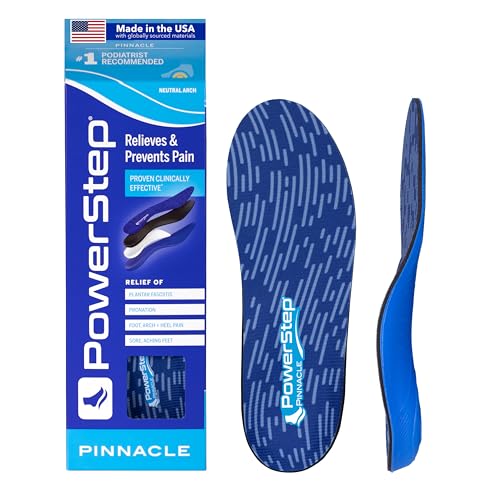 PowerStep Pinnacle Insoles - Orthotics for Plantar Fasciitis Relief – Made in USA Orthotic Insoles for Arch Support with Moderate Pronation - #1 Podiatrist Recommended (M 7-7.5 W 9-9.5)
